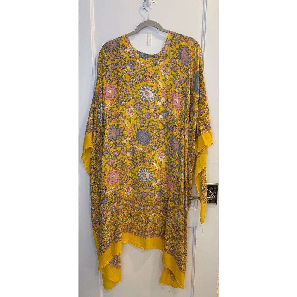 Free People Magic Dance Boho Floral Border Print Kimono Duster Mellow Yellow - Picture 2 of 3